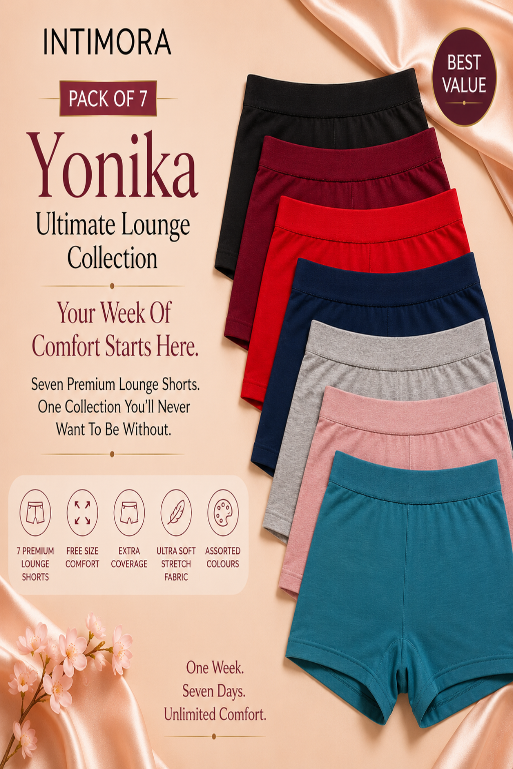 INTIMORA Yonika Ultimate Lounge Shorts Pack of 7 for Women