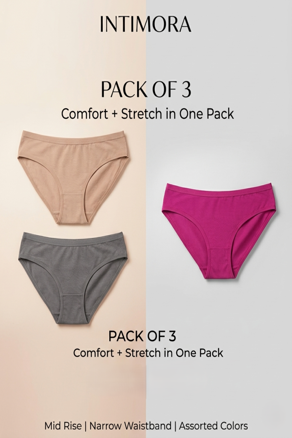 mid rise solid panties combo pack