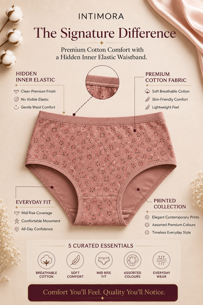 INTIMORA Yonika Signature Premium Cotton Printed Panties Pack of 5 (Assorted Colors &amp; Prints)