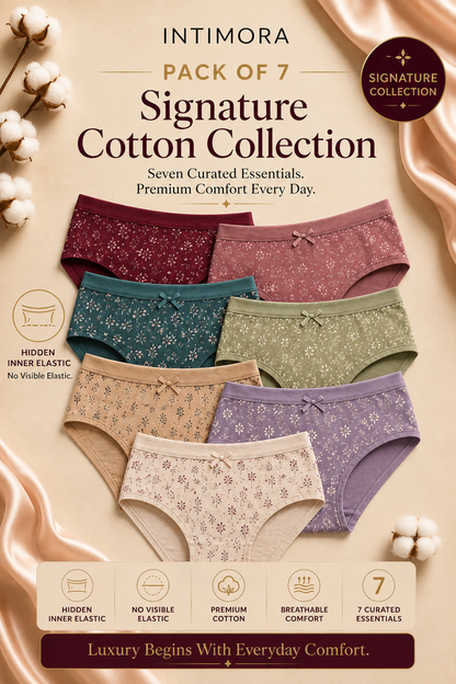 INTIMORA Yonika Signature Cotton Collection – Pack of 7 premium printed panties (Assorted prints &amp; colors)