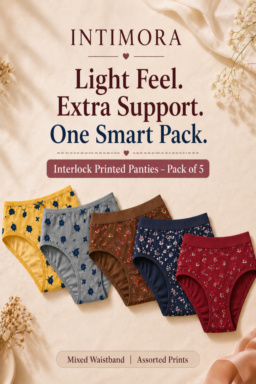 Pack of five interlock printed panties with &