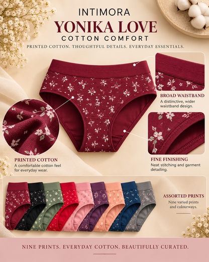 INTIMORA Printed Cotton Panties Pack of 9 | Broad waistband (Assorted colors &amp; Prints)