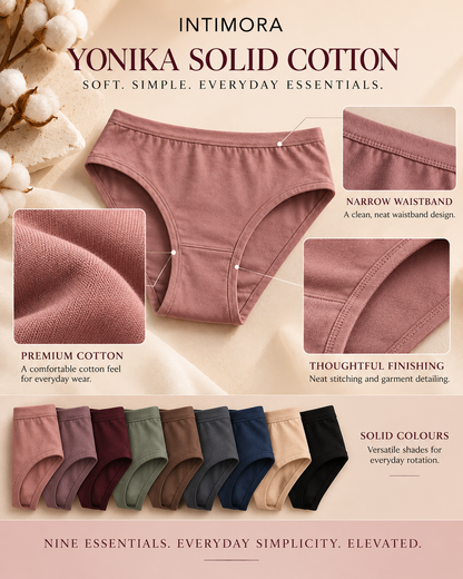 INTIMORA Yonika Solid Panties Pack of 9 | Assorted Colors