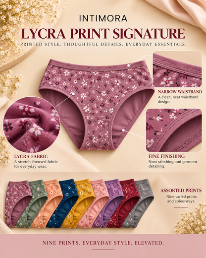 INTIMORA Lycra Printed panties — Pack of 9 | Assorted colors &amp; Prints