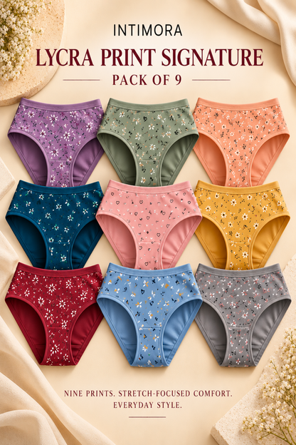 INTIMORA Lycra Printed panties — Pack of 9 | Assorted colors &amp; Prints