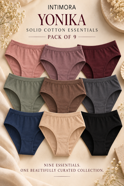 INTIMORA Yonika Solid Panties Pack of 9 | Assorted Colors