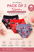 Pack of 3 cotton panties with various designs on a light background