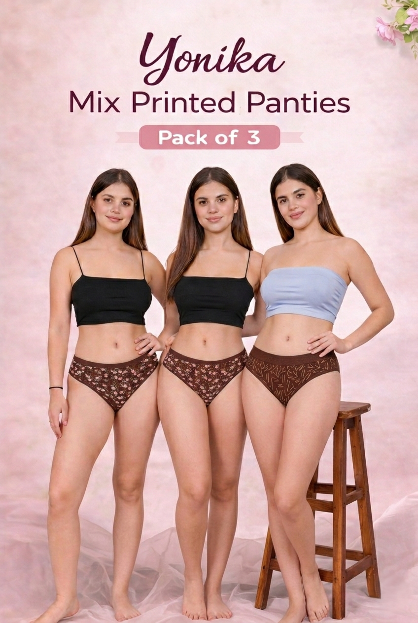 INTIMORA Yonika Mix Printed Panties Pack of 3 – Love &amp; Komal Mid Rise | Multi color combo