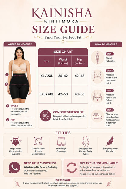 KAINISHA Curve+ Premium Plus Size Shapewear Shorts for Women – High Waist Comfort Support
