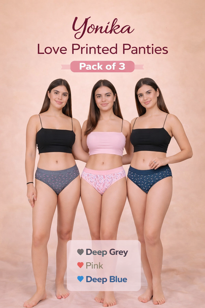 Yonika Love Printed Panties | Pack of 3 | Assorted