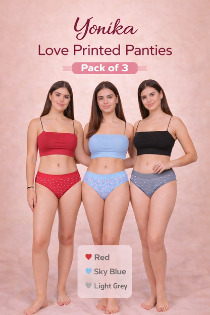 Yonika Love Printed Panties | Pack of 3 | Assorted
